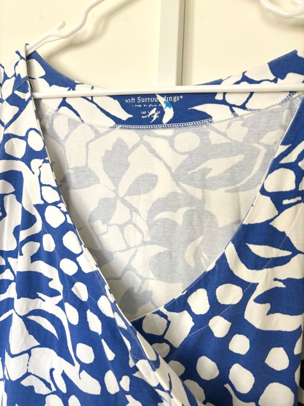 Soft Surroundings White and Blue Floral Wrap-Style Maxi Dress - Picture 3 of 6